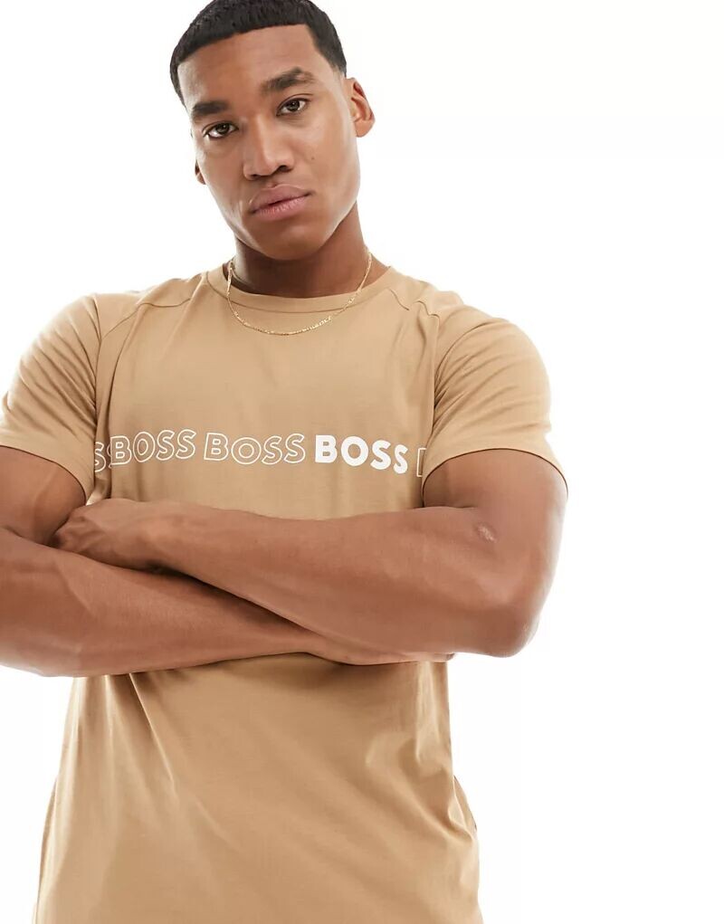 

Пляжная футболка узкого кроя BOSS Swimwear с повторяющимся логотипом в центре