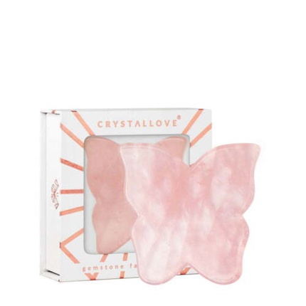 Пластина Гуаша из розового кварца и бабочки для массажа лица, Crystallove
