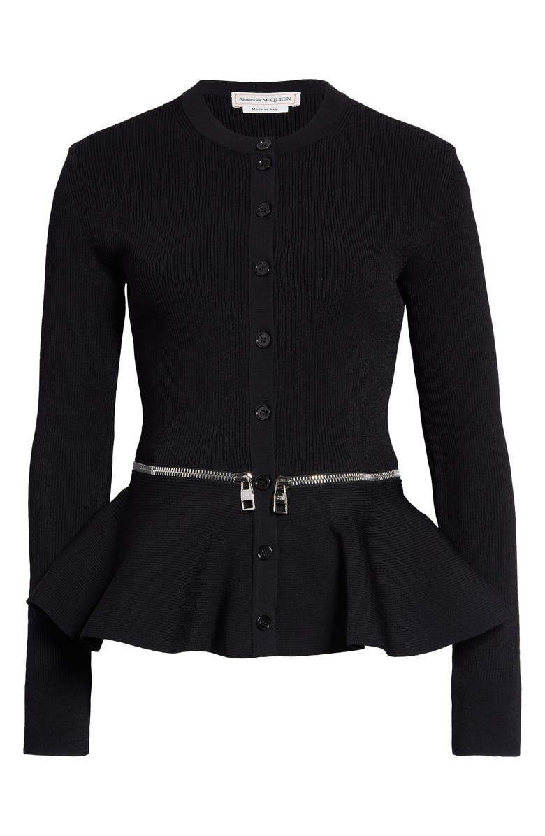 

Кардиган с баской в ​​рубчик ALEXANDER MCQUEEN, черный
