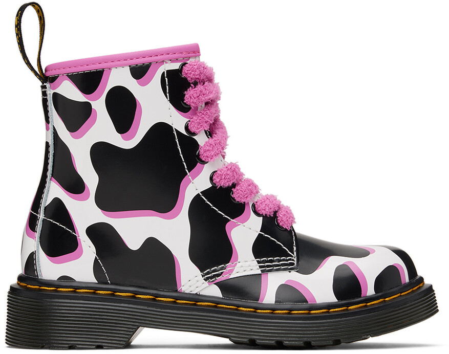 

Kids Black & White 1460 Big Kids Boots с коровьим принтом США Dr. Martens