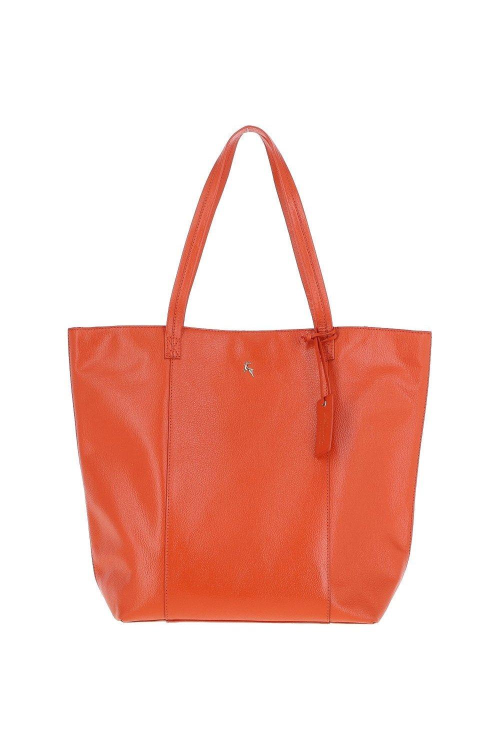 брелок натуральная кожа Кожаная сумка-шоппер Объемная с длинной ручкой Ashwood Leather, оранжевый