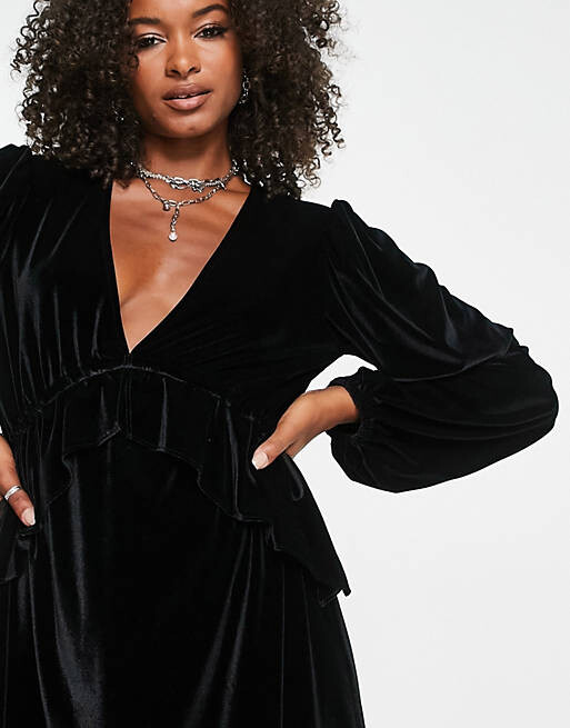 

Черное бархатное платье мини с баской Topshop Tall