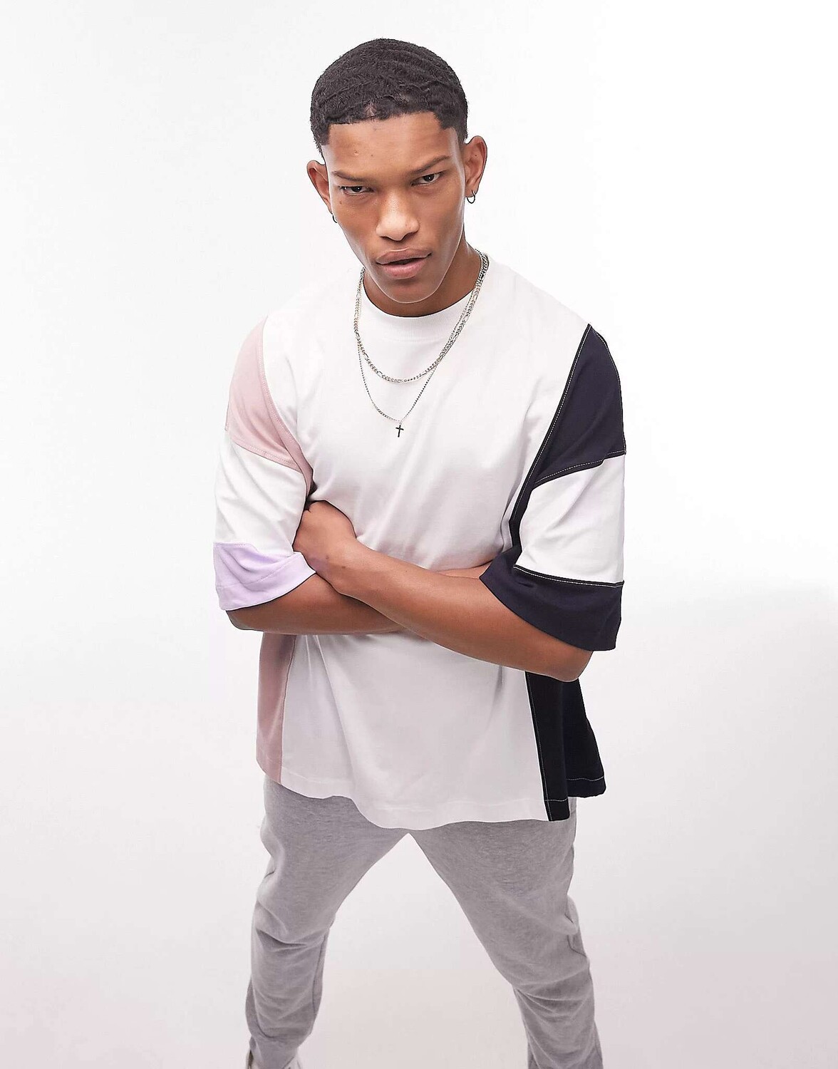 

Разноцветная футболка оверсайз с боковыми вставками Topman