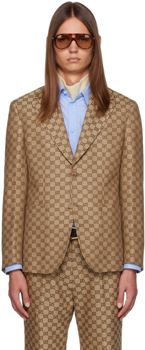 Бежевая куртка Supreme с узором GG Gucci