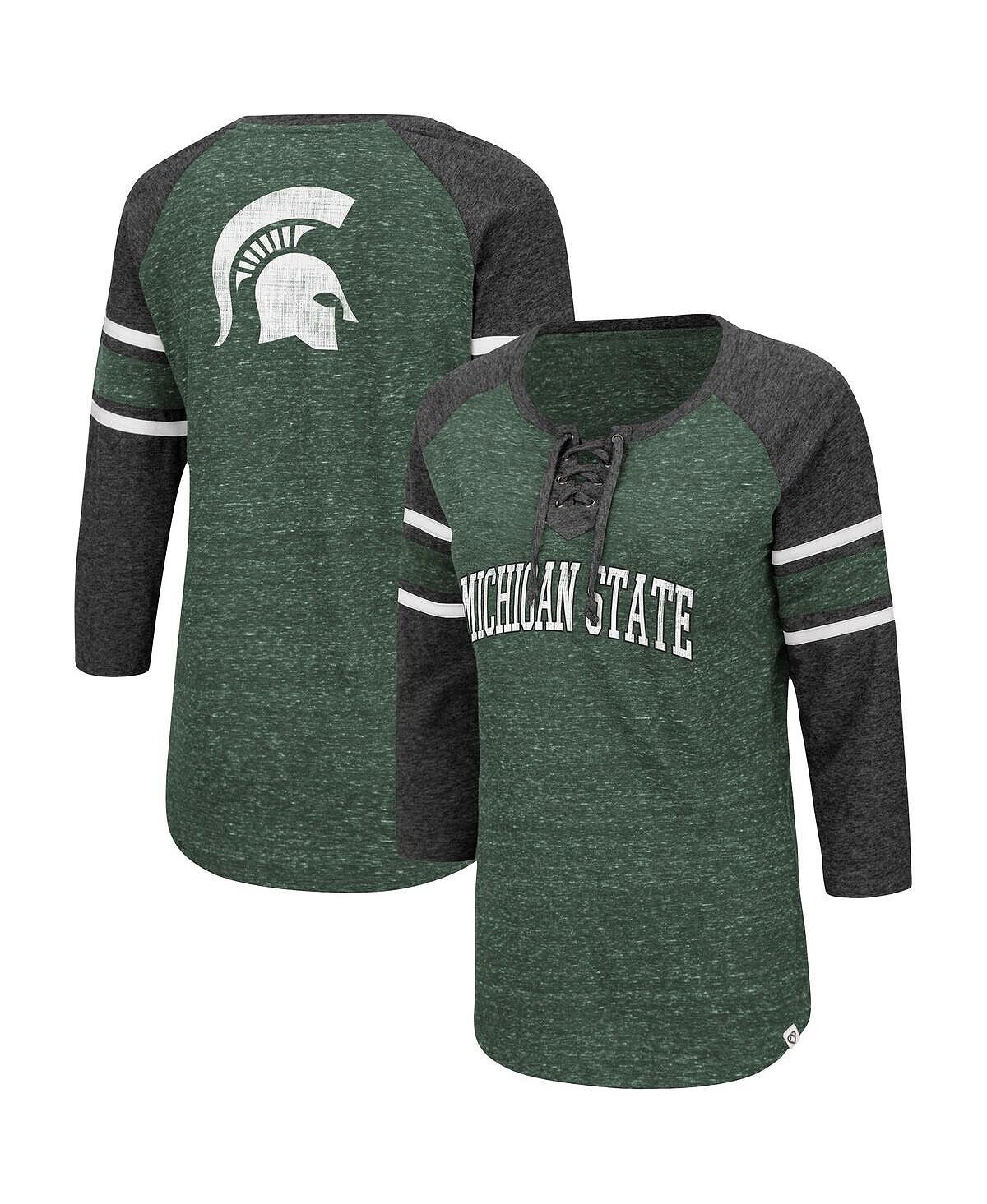 

Женская зелено-серебристая футболка Arkansas Razorbacks Scienta Pasadena Raglan с рукавами 3/4 на шнуровке Colosseum, Зеленый