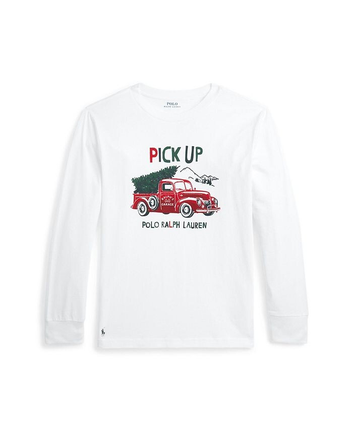

Хлопковая футболка с длинными рукавами и графическим рисунком Big Boys Polo Ralph Lauren, белый
