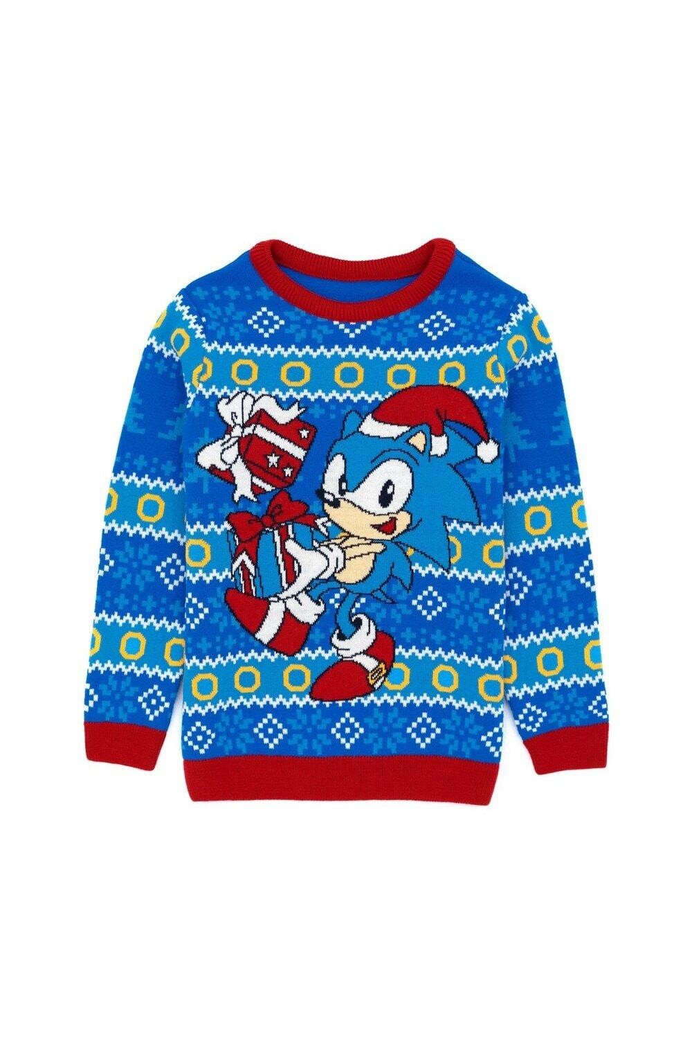 

Вязаный рождественский джемпер Sonic the Hedgehog, синий