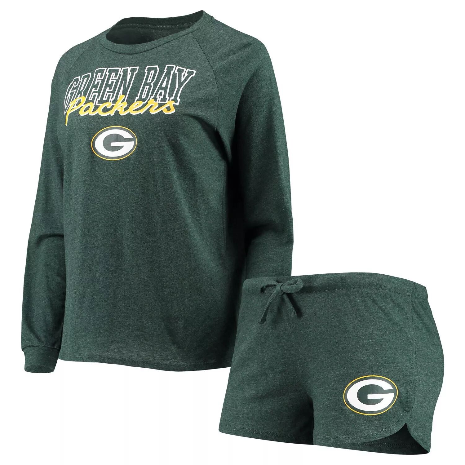 

Женский комплект для сна Concepts Sport Green Green Bay Packers, вязаный топ и шорты реглан с длинными рукавами, комплект для сна