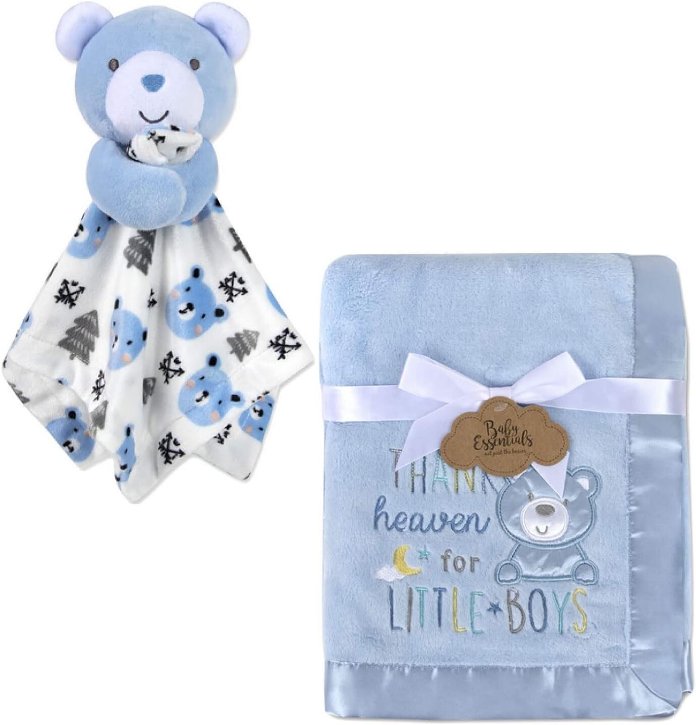 

Baby Essentials Синий плюшевый мишка Lovey со славой небесам для маленьких мальчиков Комплект одеял с синим мишкой, Blue