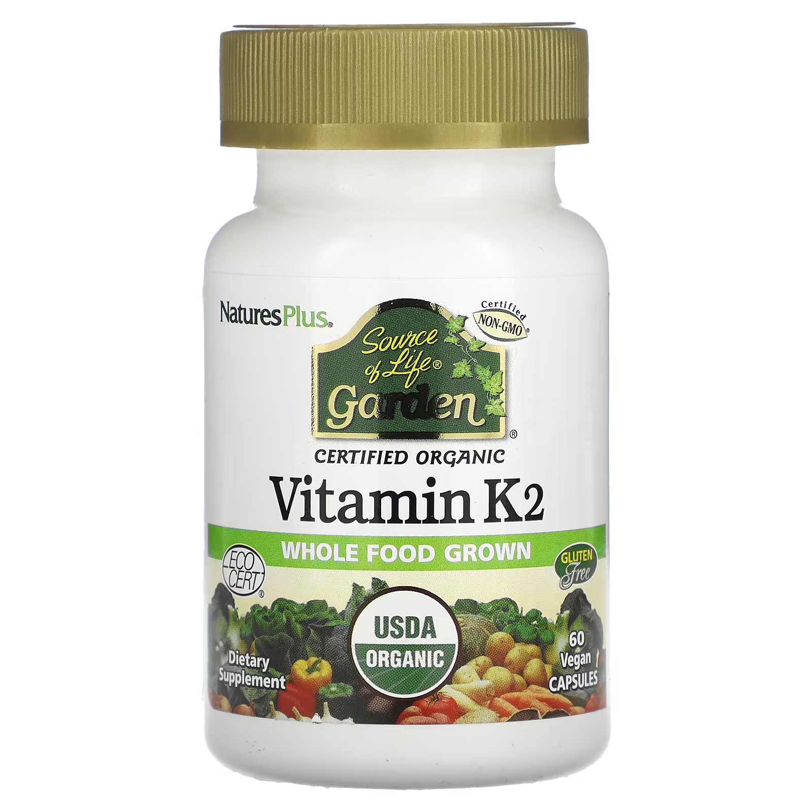 Органический витамин K2 NaturesPlus Source of Life Garden, 60 веганских капсул