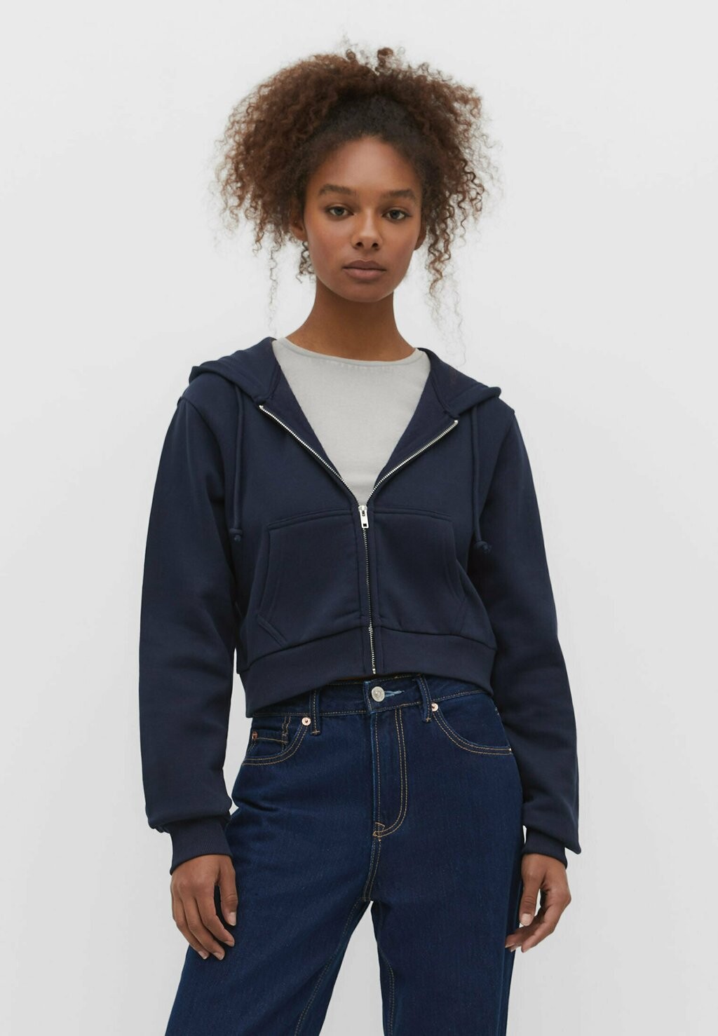 Толстовка на молнии Cropped Stradivarius, цвет dark blue