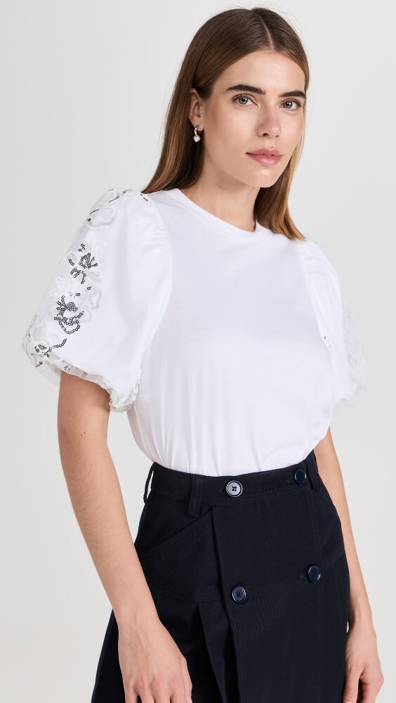 

Футболка Simone Rocha Sequin Tulle Puff Sleeve A-Line, белый
