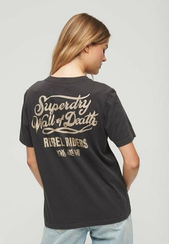 

Футболка с принтом CUSTOM EMBELLSHED Superdry, крапчатый темно-серый