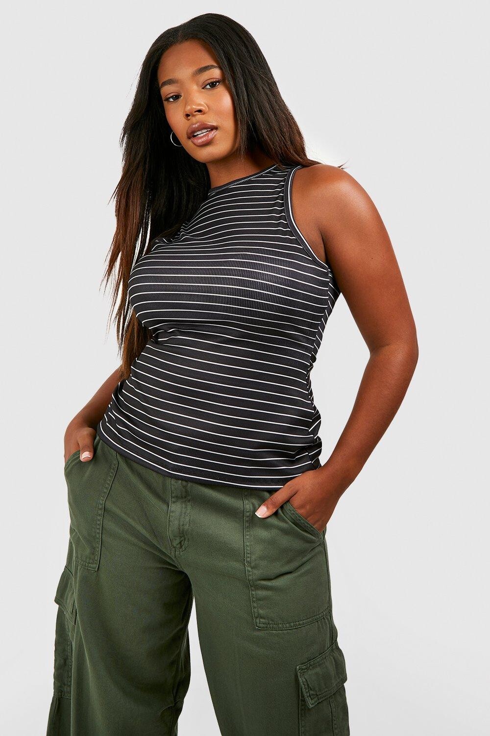

Майка plus thin полоски rib racer Boohoo, черный