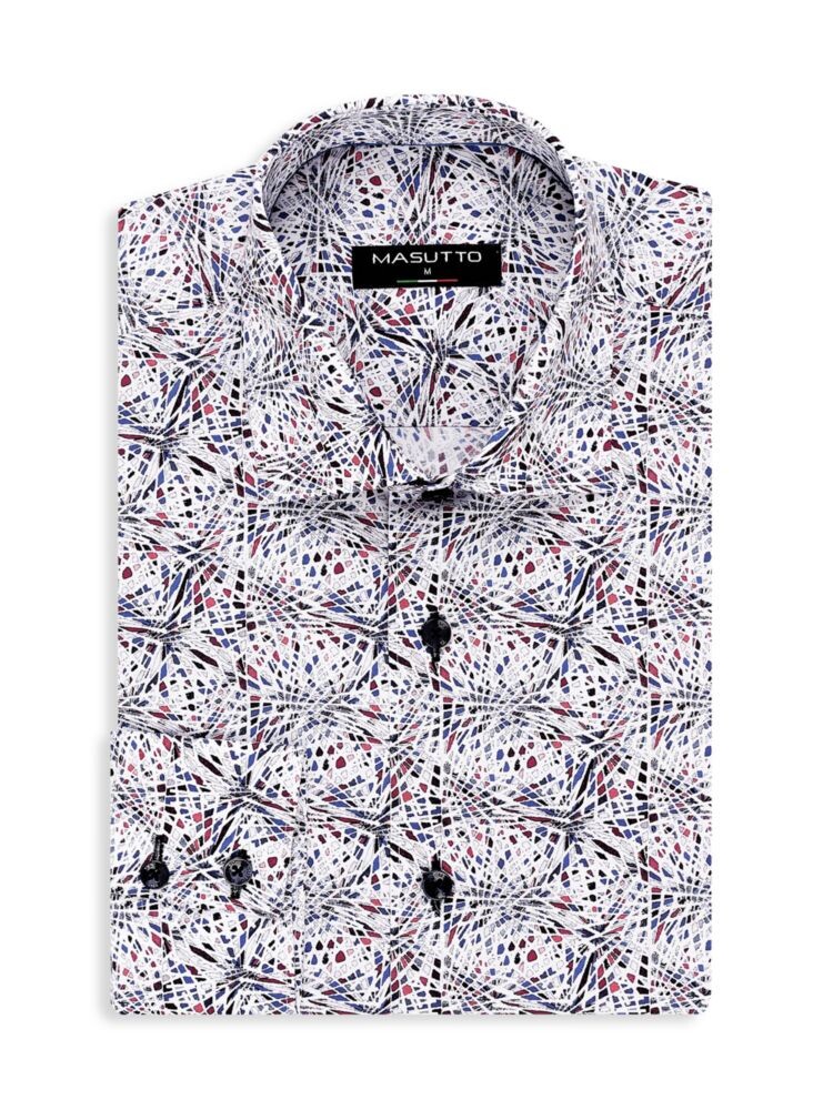 

Рубашка на пуговицах с ромбовидным принтом Porto Classic Fit Masutto, цвет White Multi