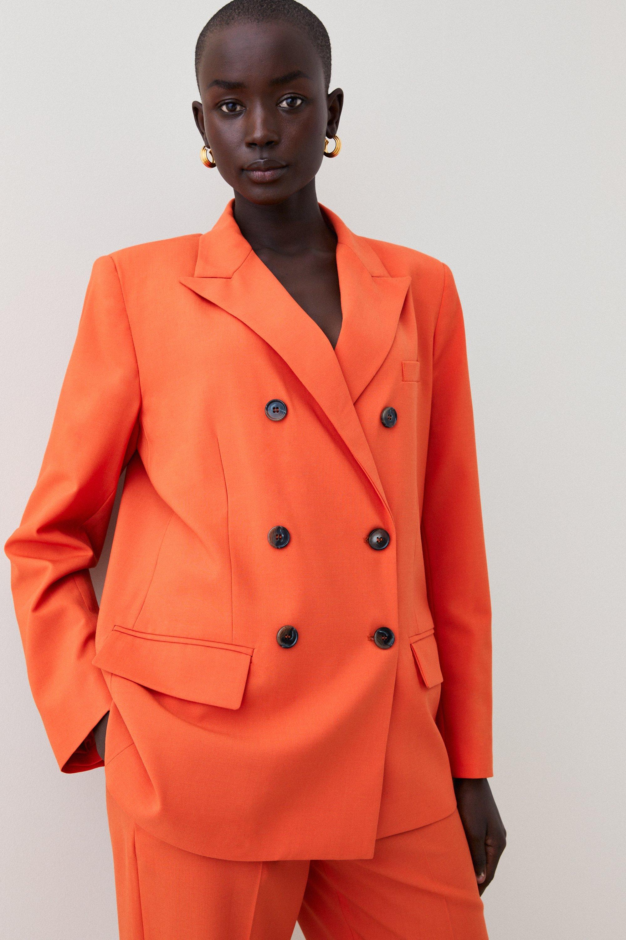 Двубортный пиджак строгого кроя из смесовой шерсти Karen Millen, оранжевый прямые брюки из смесовой шерсти строгого кроя karen millen бежевый