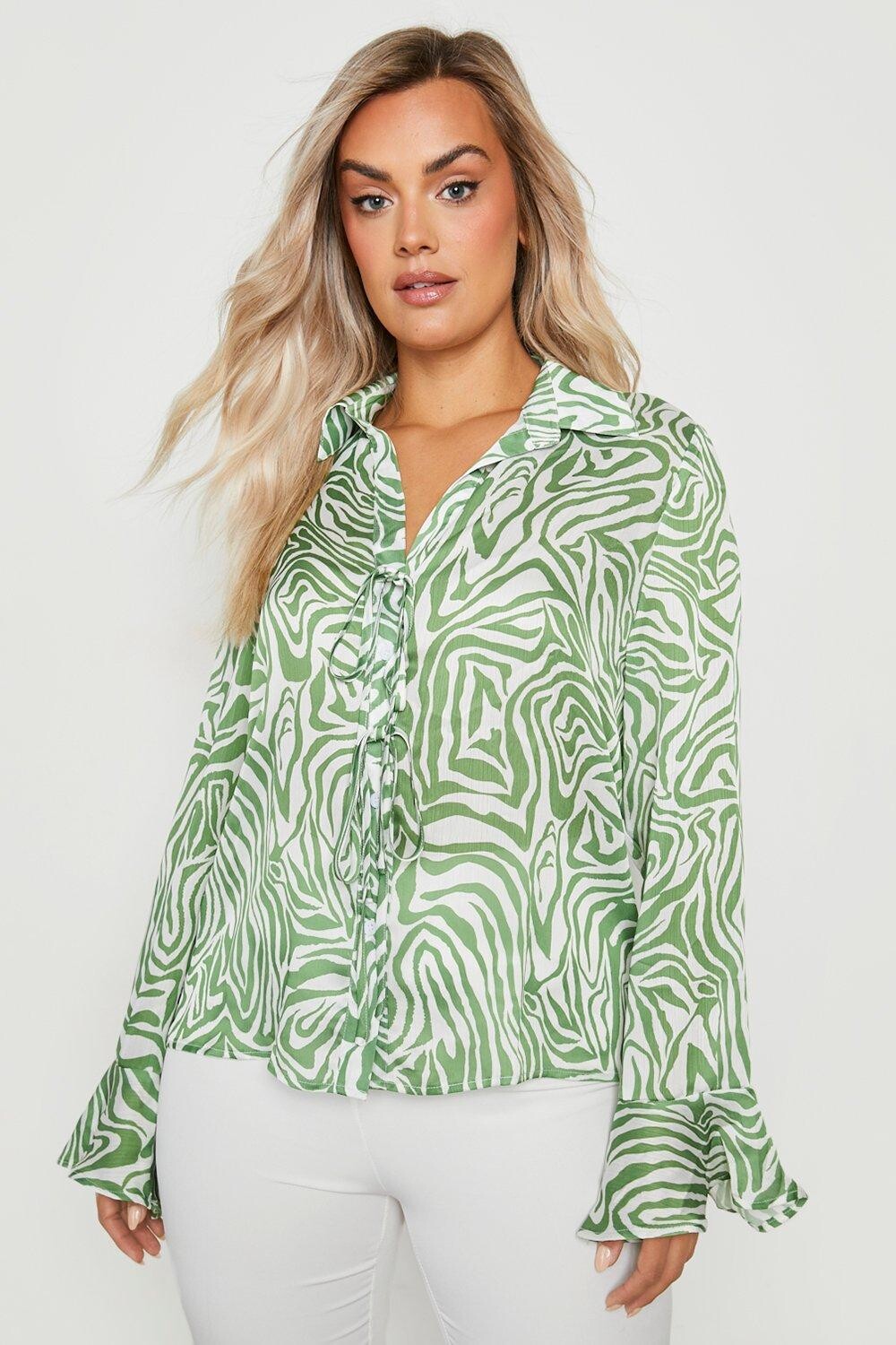 

Шифоновая блузка с принтом зебра Boohoo, зеленый