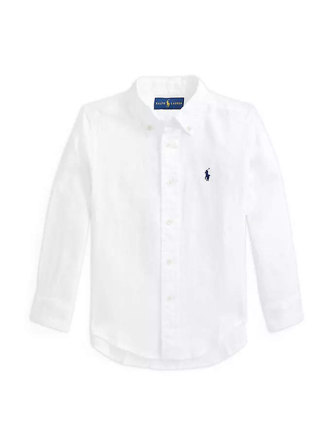 

Льняная рубашка на пуговицах для маленьких мальчиков и мальчиков Polo Ralph Lauren, белый