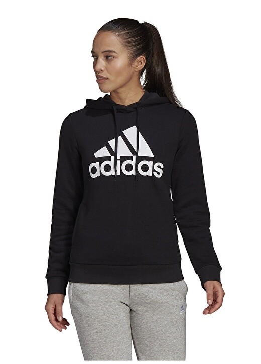

Черно-белая женская толстовка с воротником с капюшоном Adidas, Черный