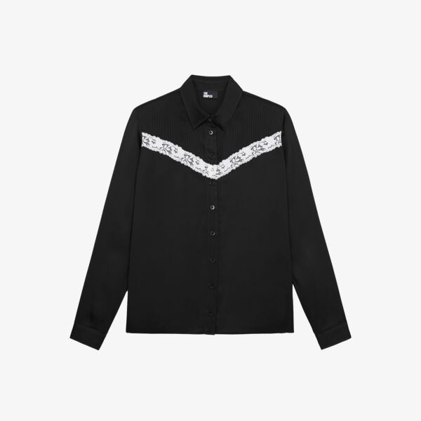

Тканая рубашка с V-образным вырезом и кружевной отделкой The Kooples, черный