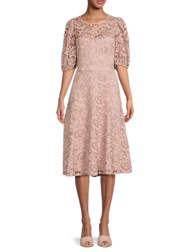 Кружевное платье-миди с расклешенной юбкой Eliza J, цвет Blush