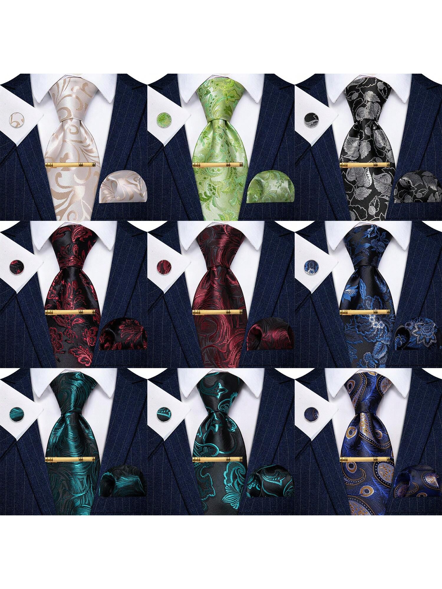 Классический мужской полосатый шелковый галстук с цветочным рисунком пейсли, многоцветный
