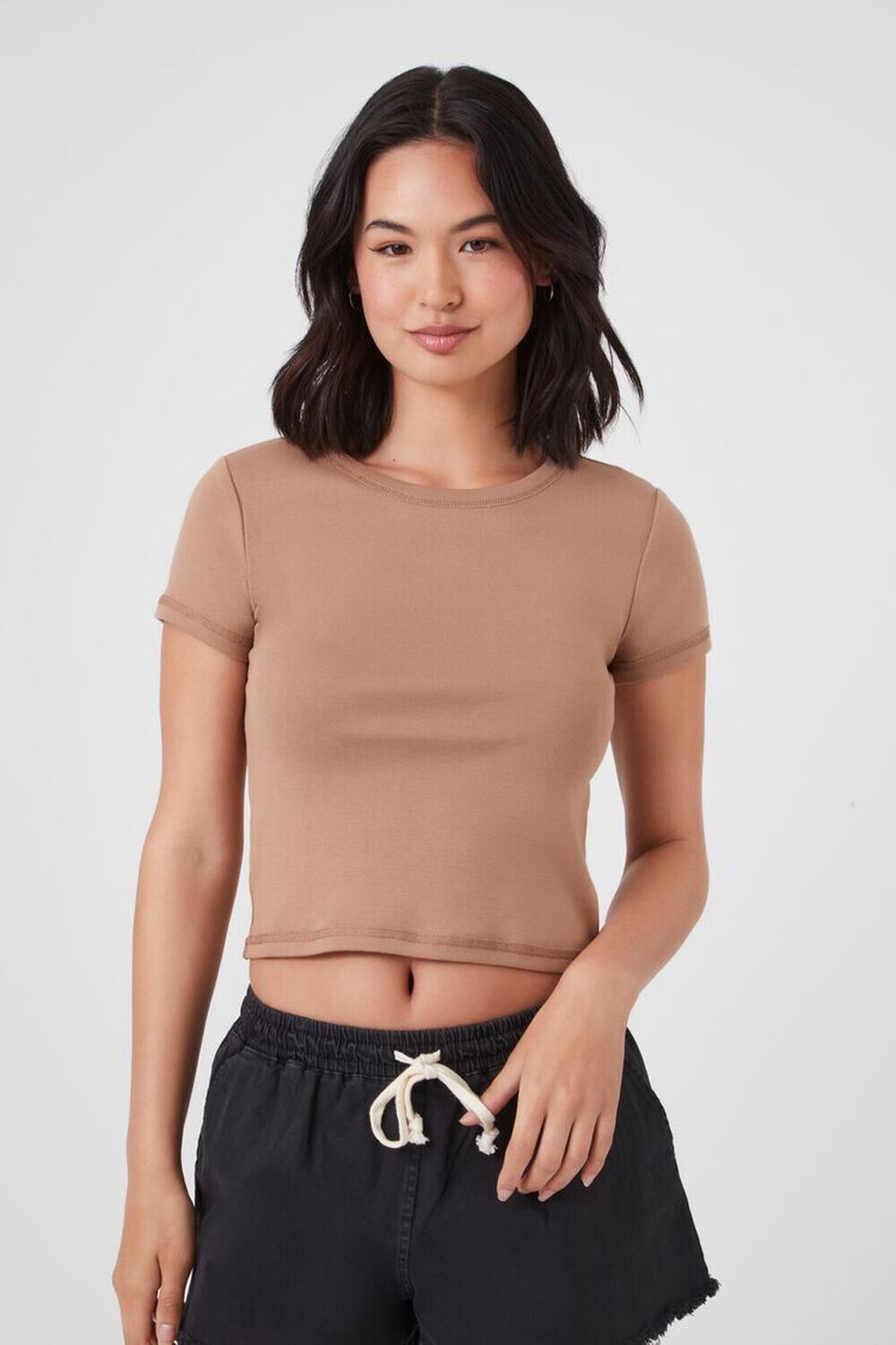 

Укороченная хлопковая футболка Forever 21, коричневый