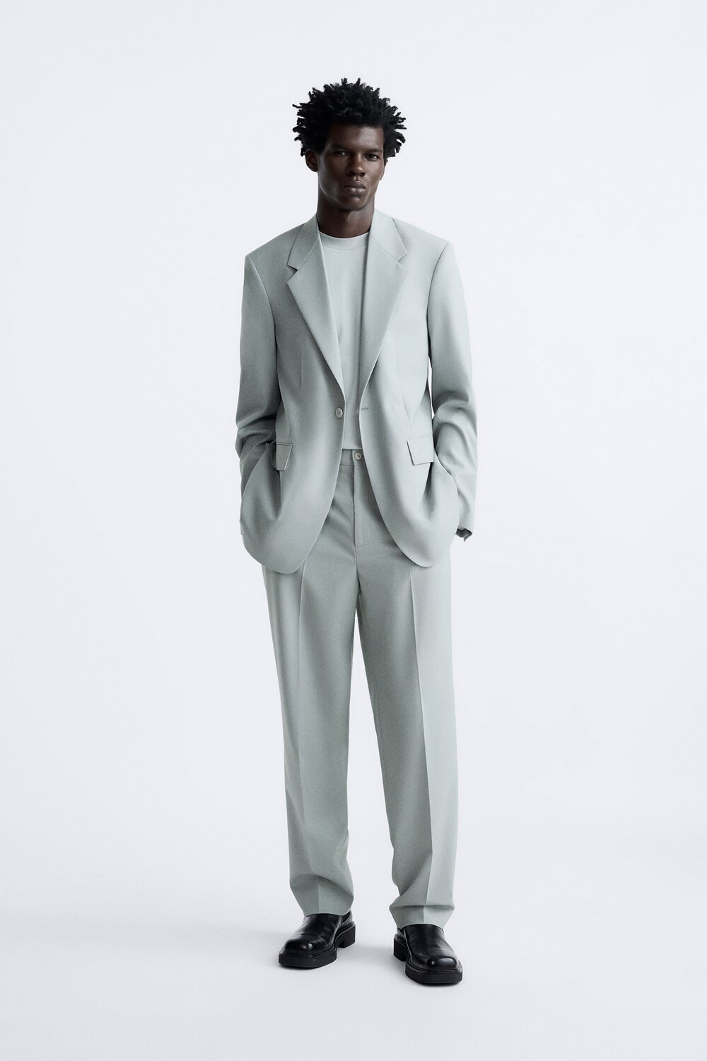 

Прямой костюмный пиджак Zara, синий серый
