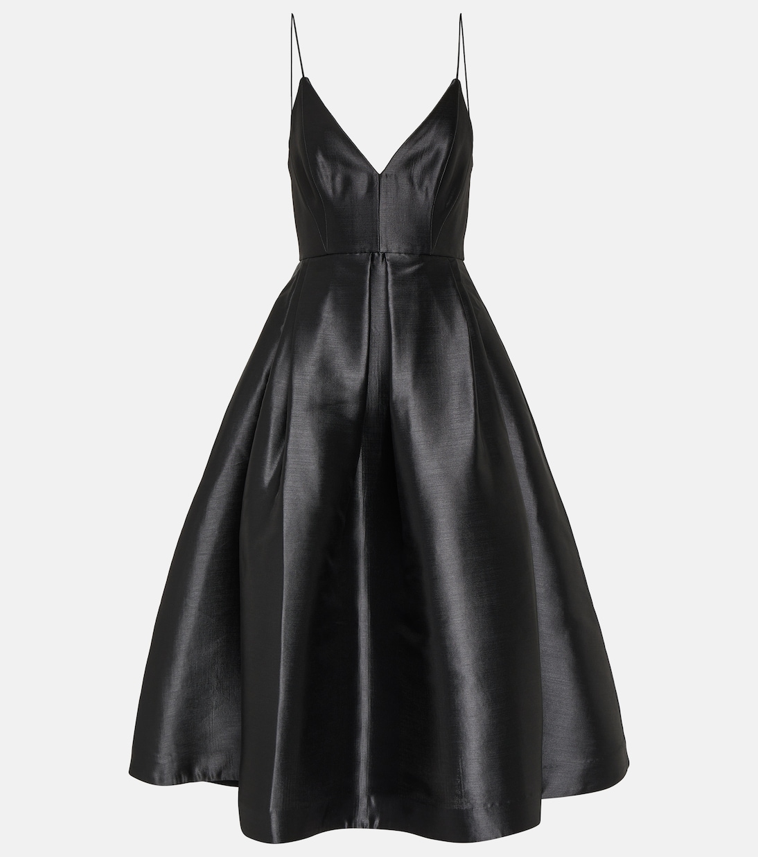 Плиссированное платье миди из шелкового фая Alex Perry, черный цена и фото