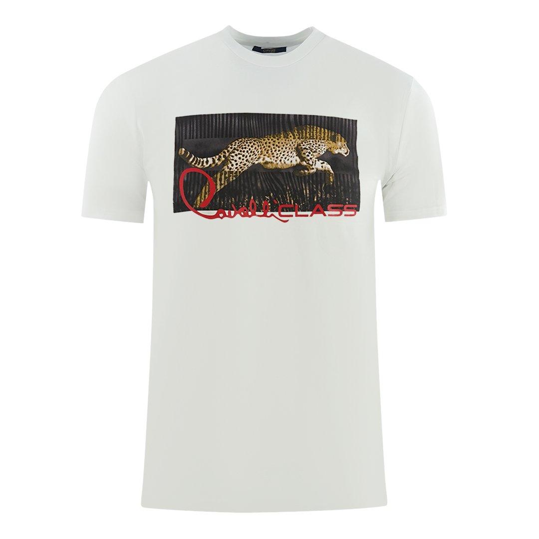 цена Белая футболка с леопардовым логотипом в штучной упаковке Cavalli Class, белый