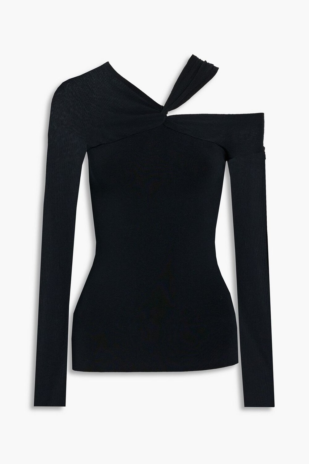 

Топ из джерси в рубчик на одно плечо с трикотажными вставками HELMUT LANG, черный