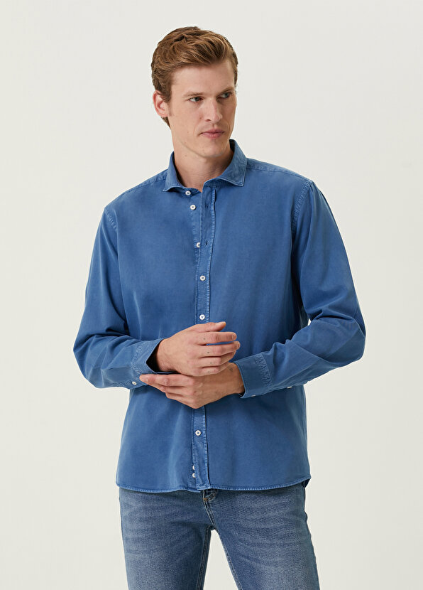 Синяя рубашка индивидуального кроя Beymen синяя рубашка комфортного кроя beymen