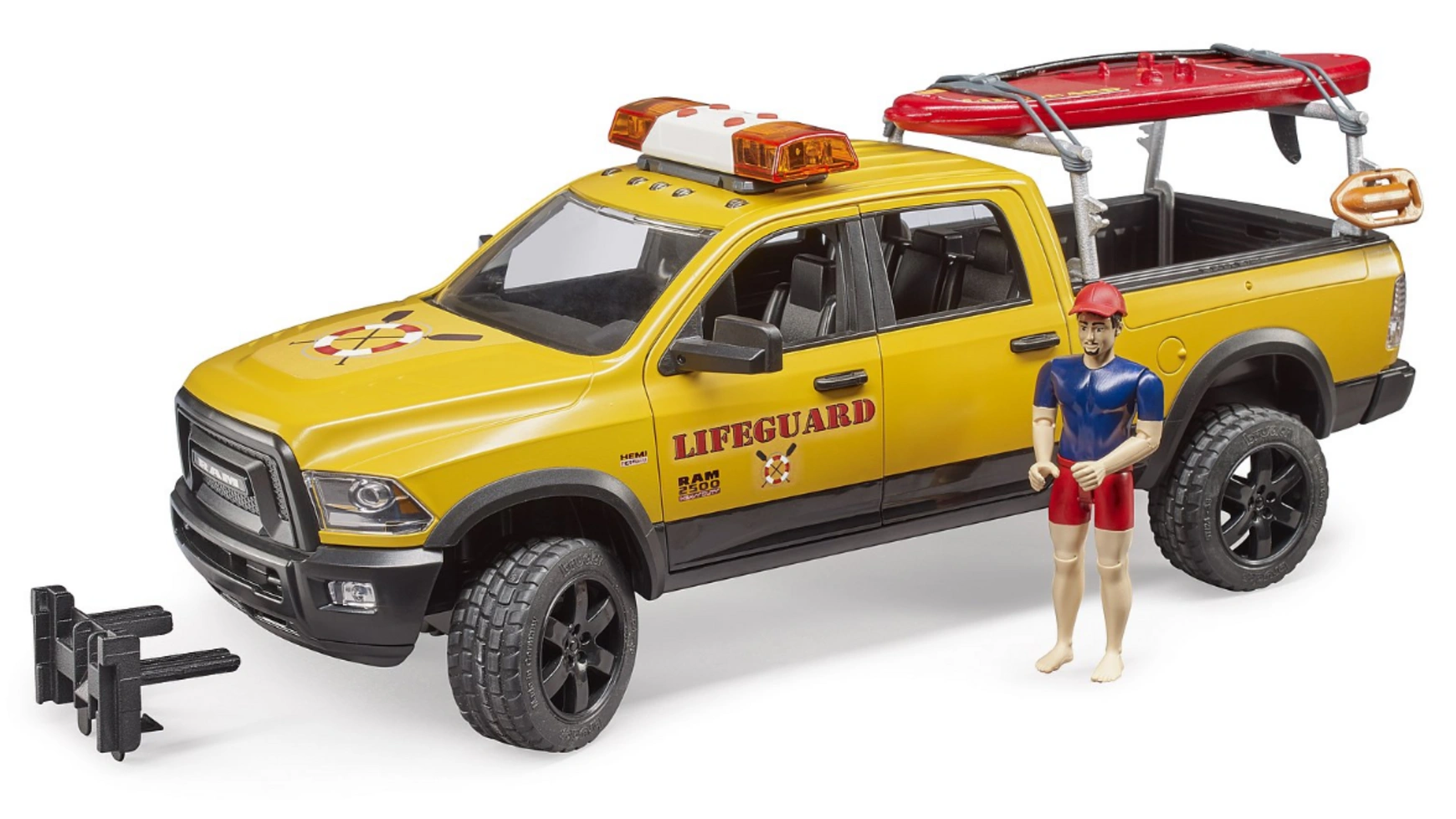 Bruder RAM 2500 Power Wagon Life Guard с фигуркой, веслом и светозвуковым модулем 02506 пикап bruder ram 2500 power wagon