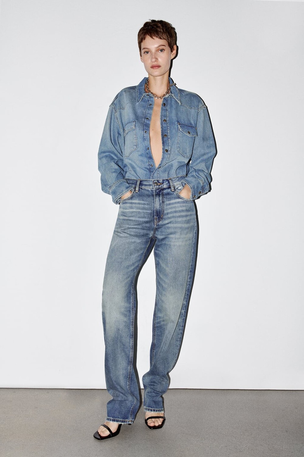 

Узкие джинсы с высокой талией ZARA, синий