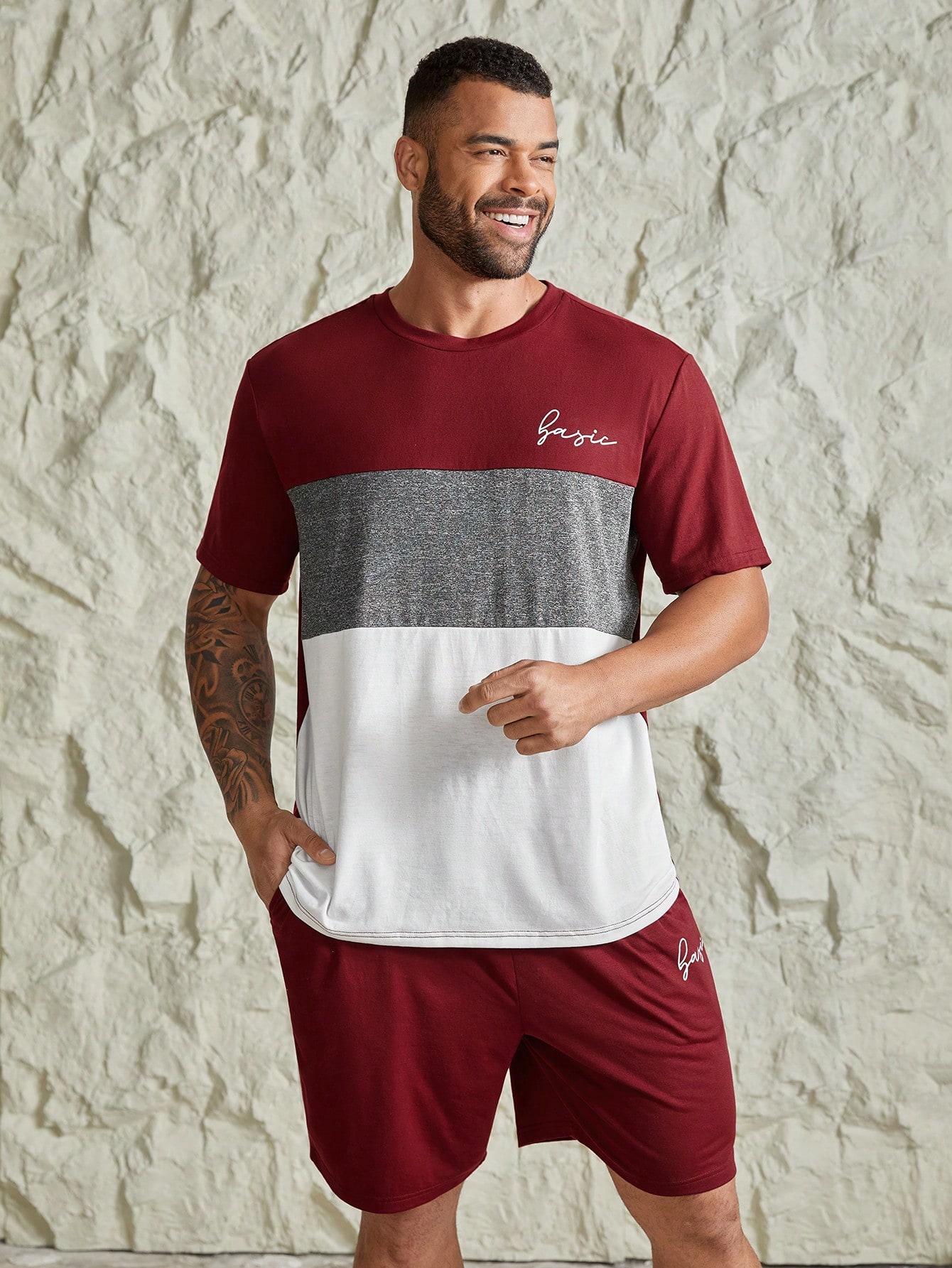 Manfinity Homme Мужская футболка и шорты контрастного цвета с буквенным принтом больших размеров, красный