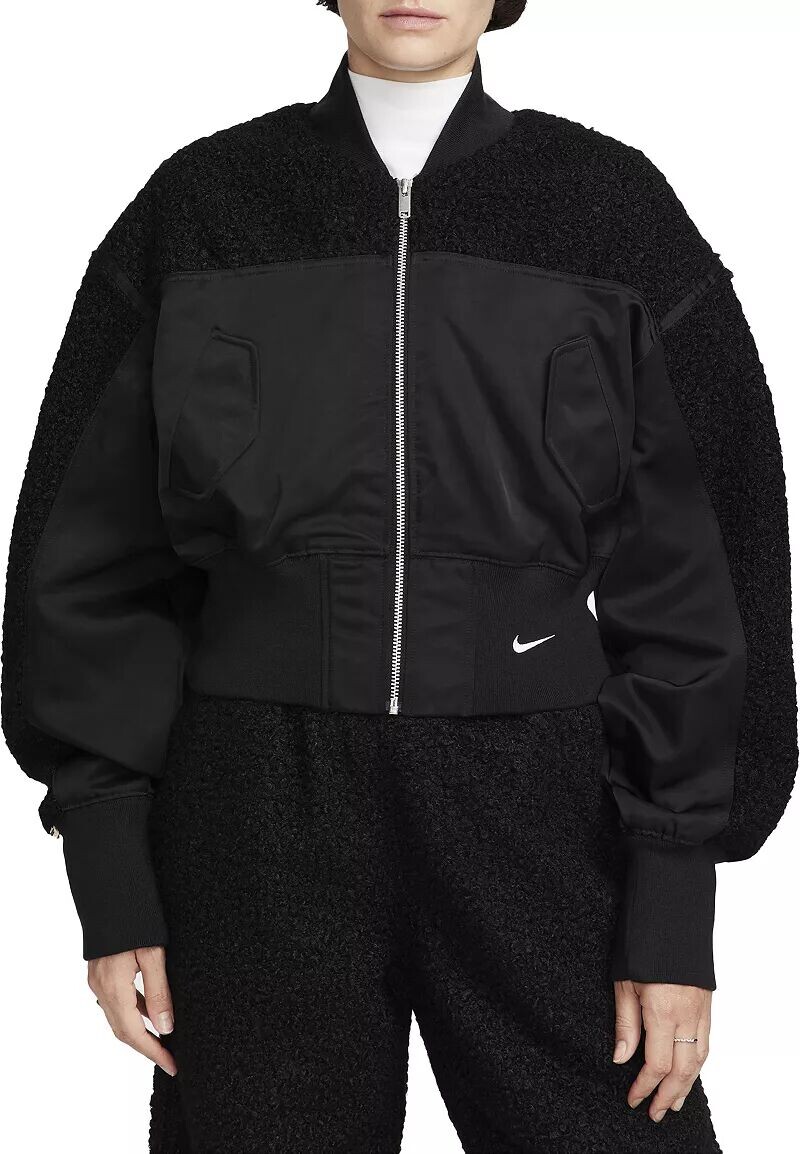 

Женский флисовый бомбер с высоким ворсом Nike Sportswear, черный