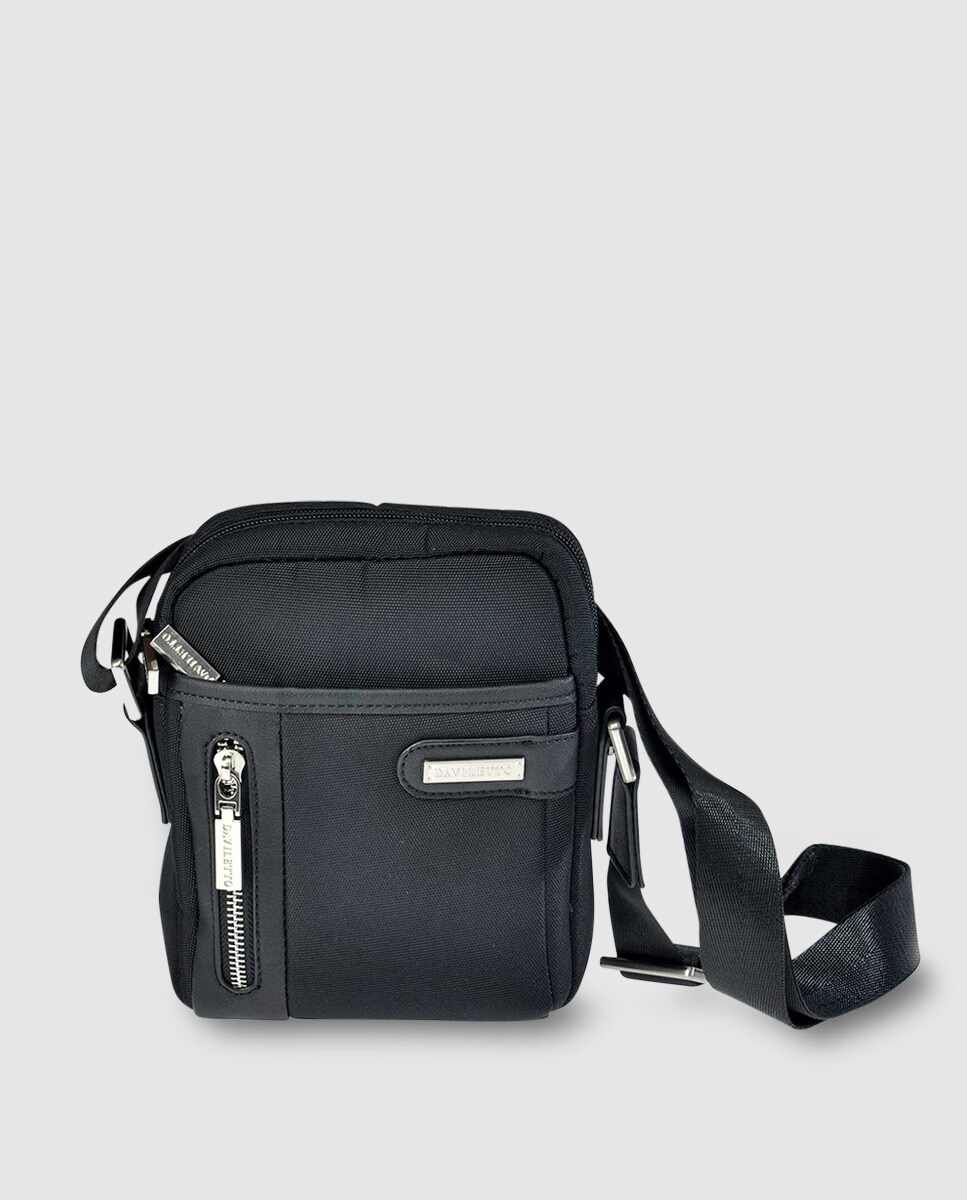 Черная нейлоновая сумка через плечо с внешними карманами Daviletto, черный сумка через плечо markberg на магнитной застежке песочный