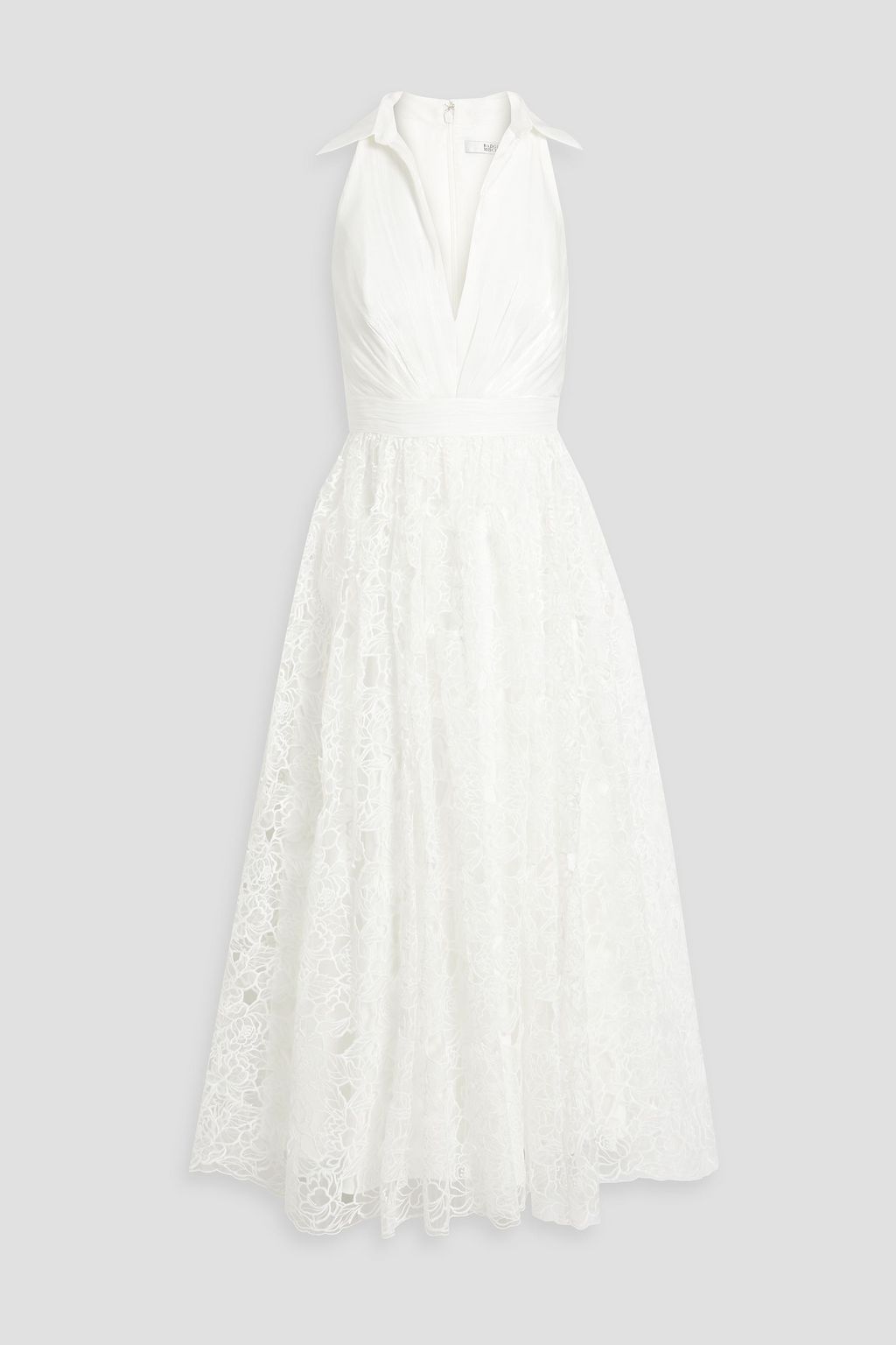 Платье миди из гипюрового кружева с крепоновыми вставками BADGLEY MISCHKA, белый