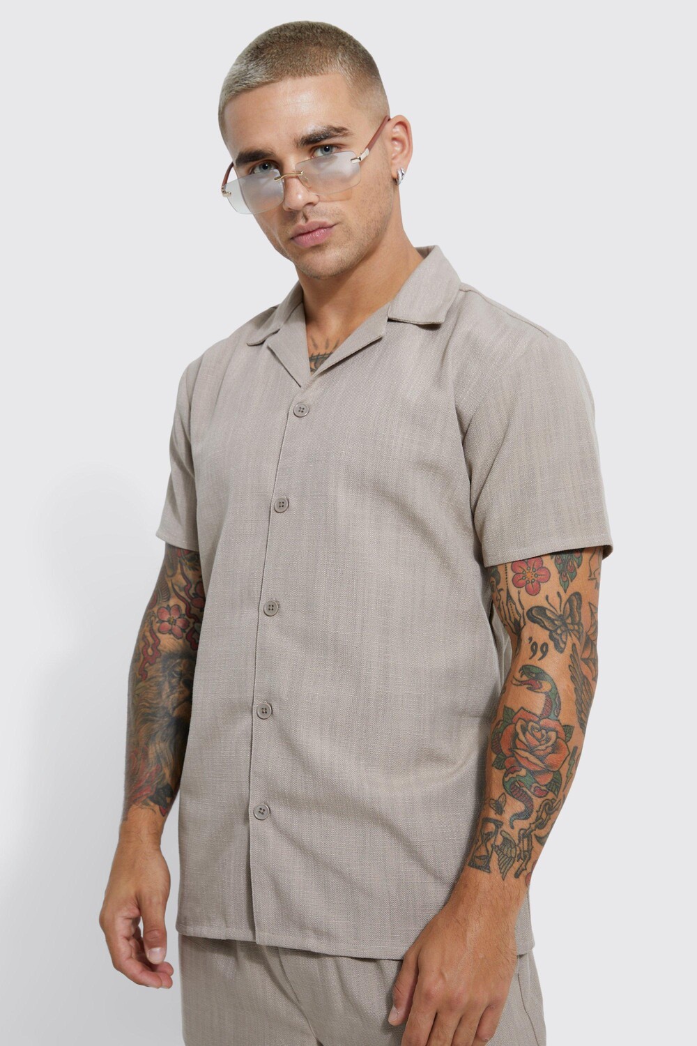 

Рубашка revere heavy slub с коротким рукавом Boohoo, серый