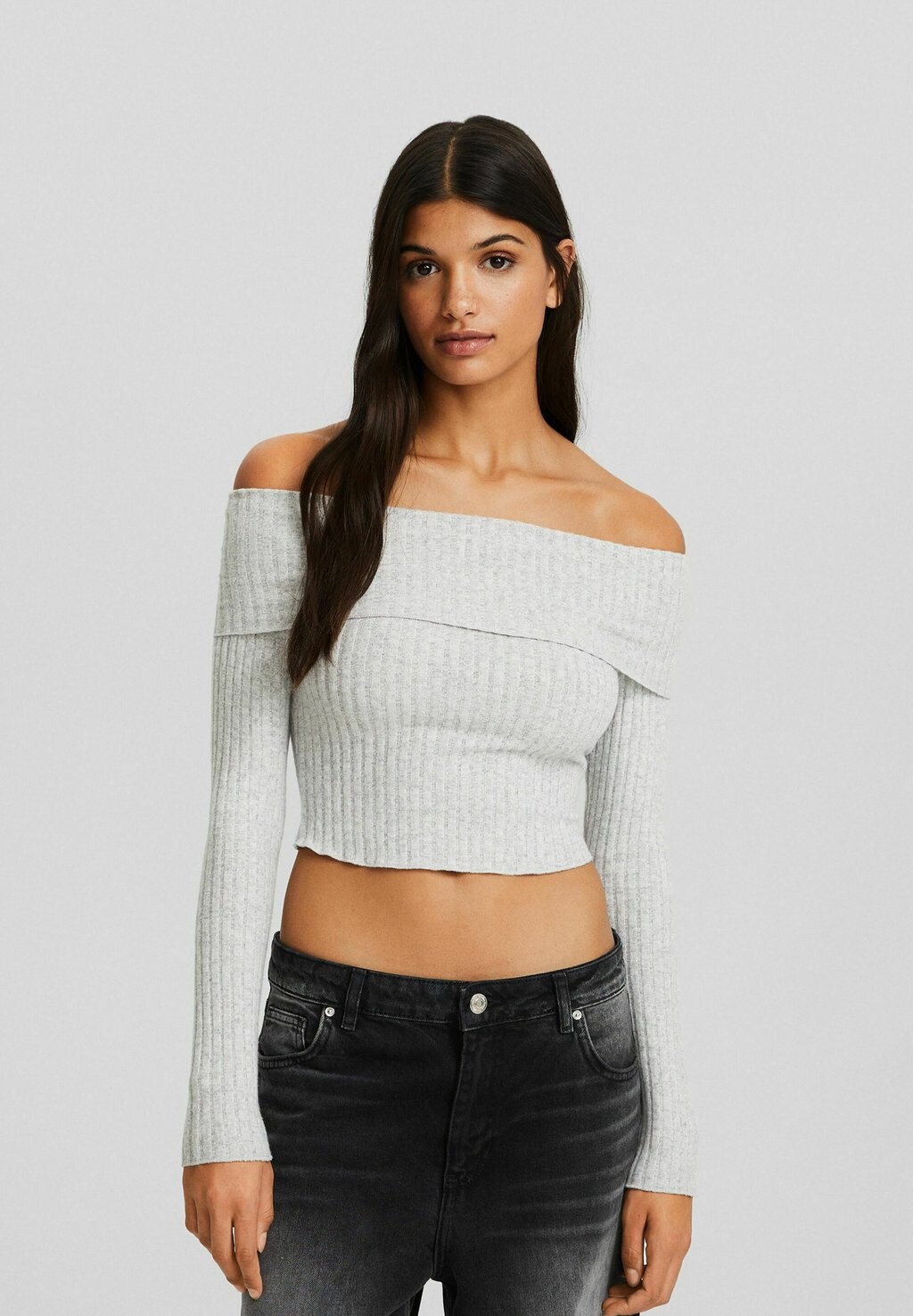 

Свитер With Bardot Neckline Bershka, цвет mottled grey