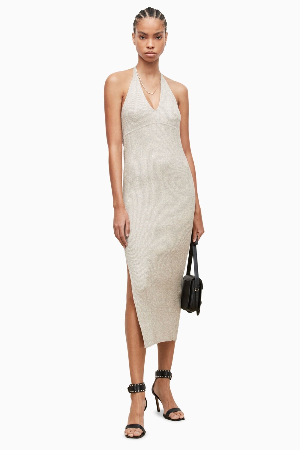 

Серебряное платье Allsaints Lexi с вырезом через шею All Saints, серебряный