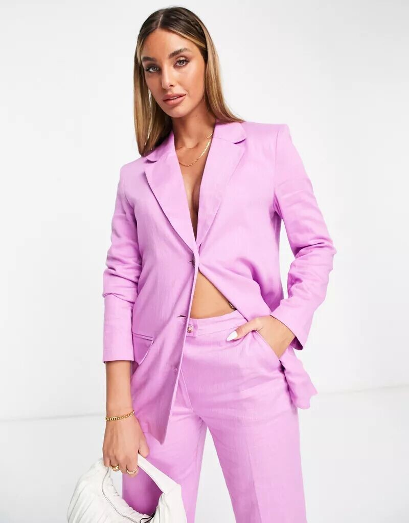 

Розовый узкий льняной пиджак прямого кроя ASOS