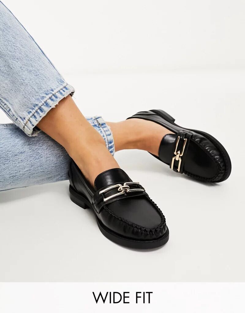 

Черные узкие лоферы с цепочкой ASOS Wide Fit Melodic