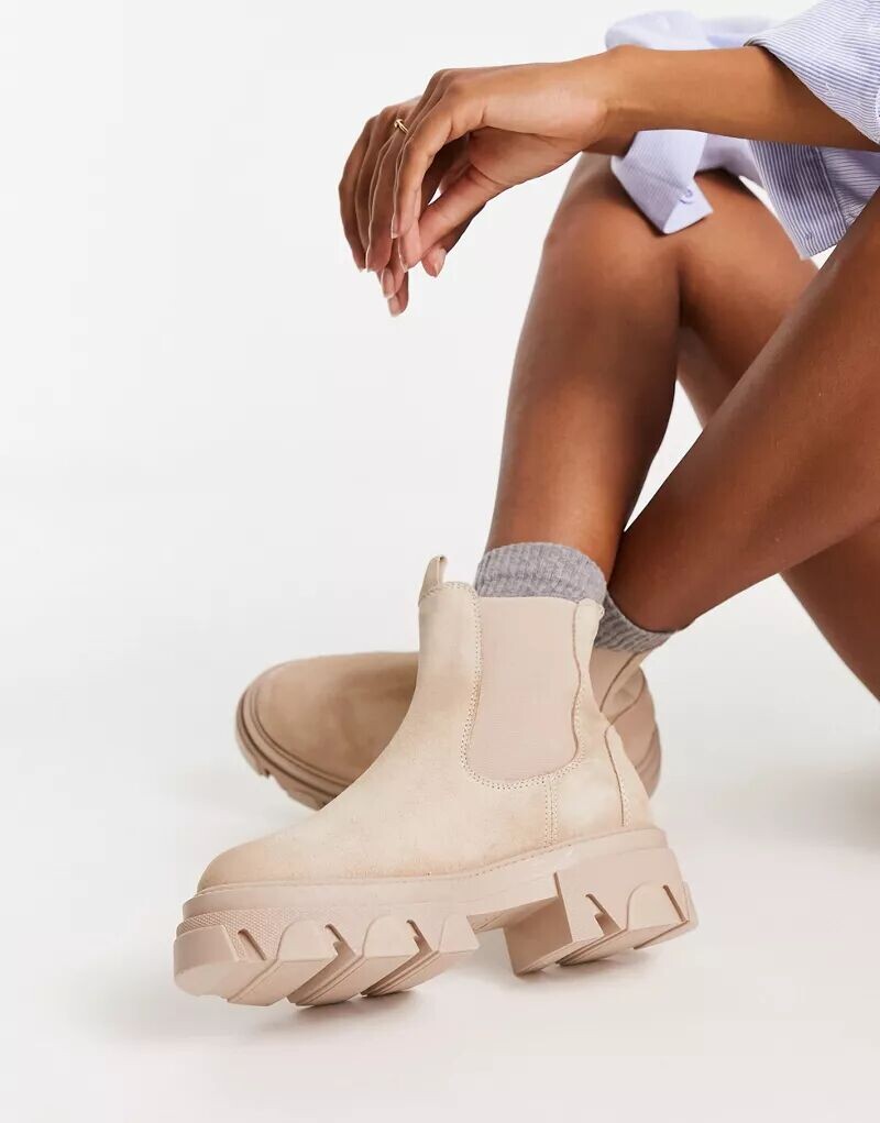 

Кожаные ботильоны ALDO Bigtrek бежевого цвета на плоской толстой подошве, Серый
