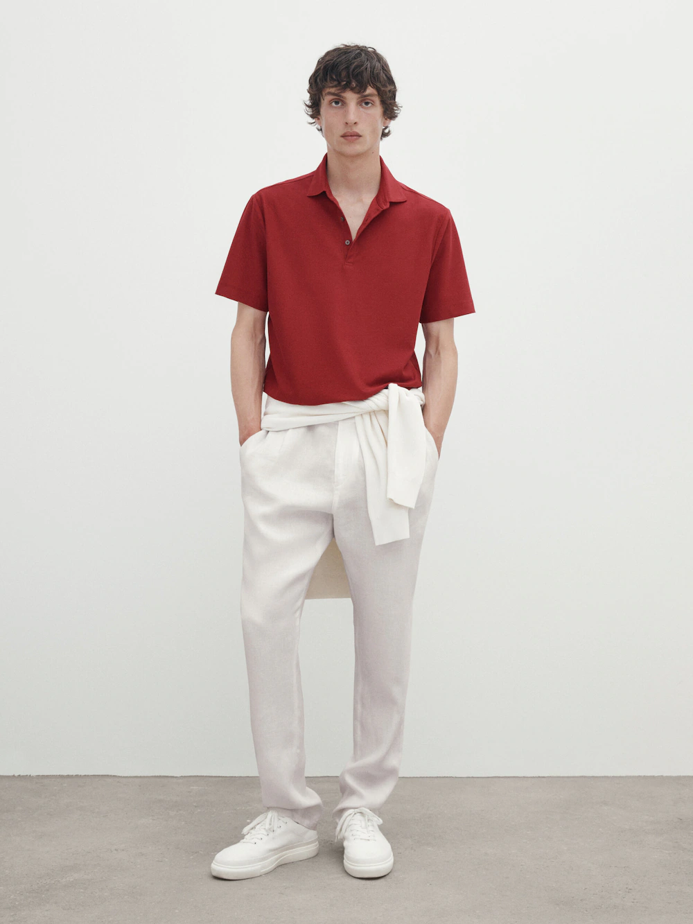 

Рубашка поло из хлопка из микро-саржи с коротким рукавом Massimo Dutti, красный