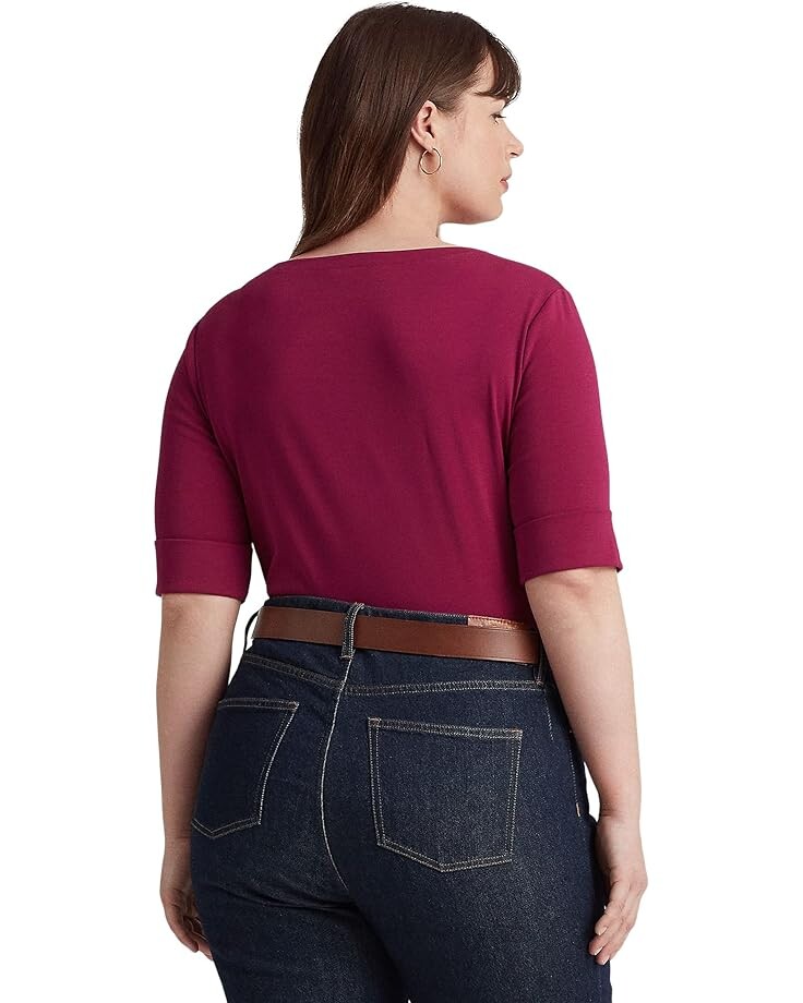 

Футболка LAUREN Ralph Lauren Plus Size Stretch Cotton Boatneck Tee, цвет Fuchsia Berry