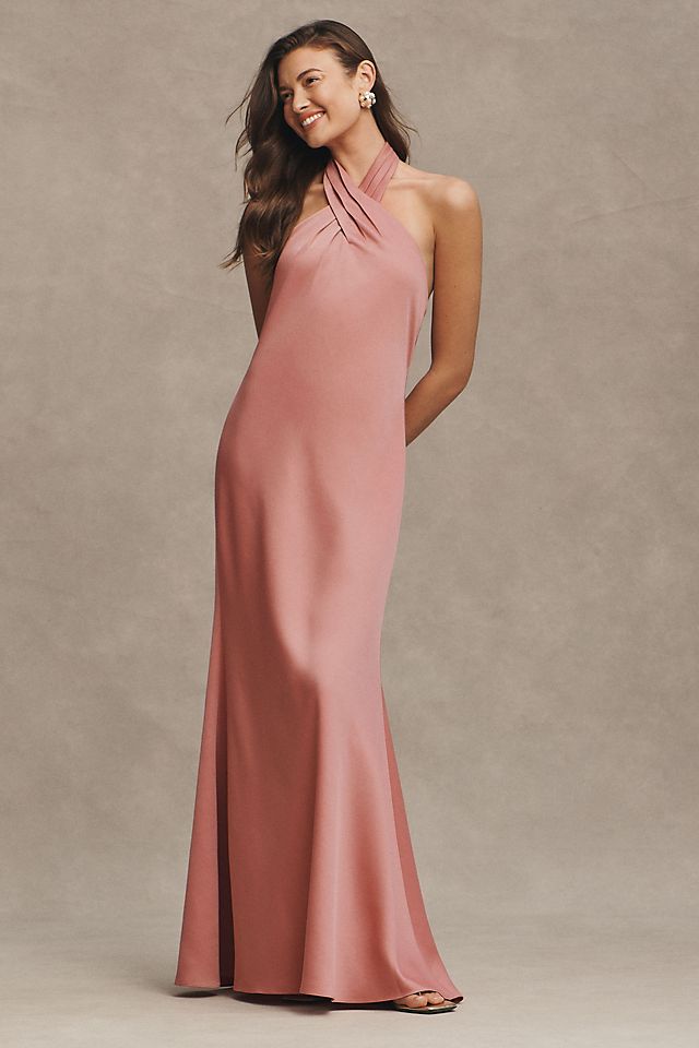 Платье Bhldn рубиновое атласное с лямкой на бретельках, лепесток розовый