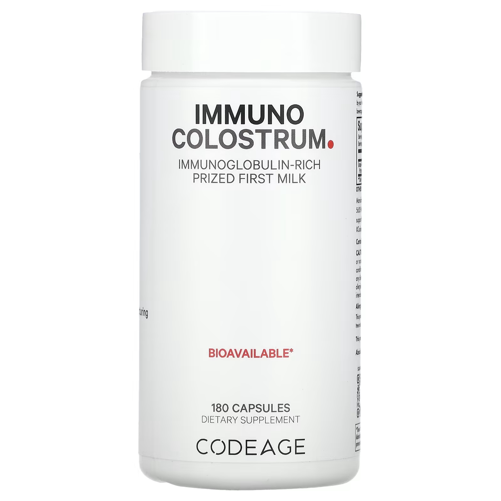 Пищевая добавка Codeage Immuno Colostrum, 180 капсул пищевая добавка codeage beauty tonic 90 капсул