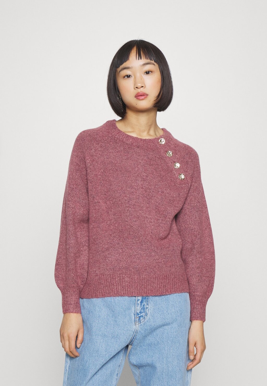 

Свитшот ONLY Petite ONLEMMA BUTTON ONECK, цвет rose brown