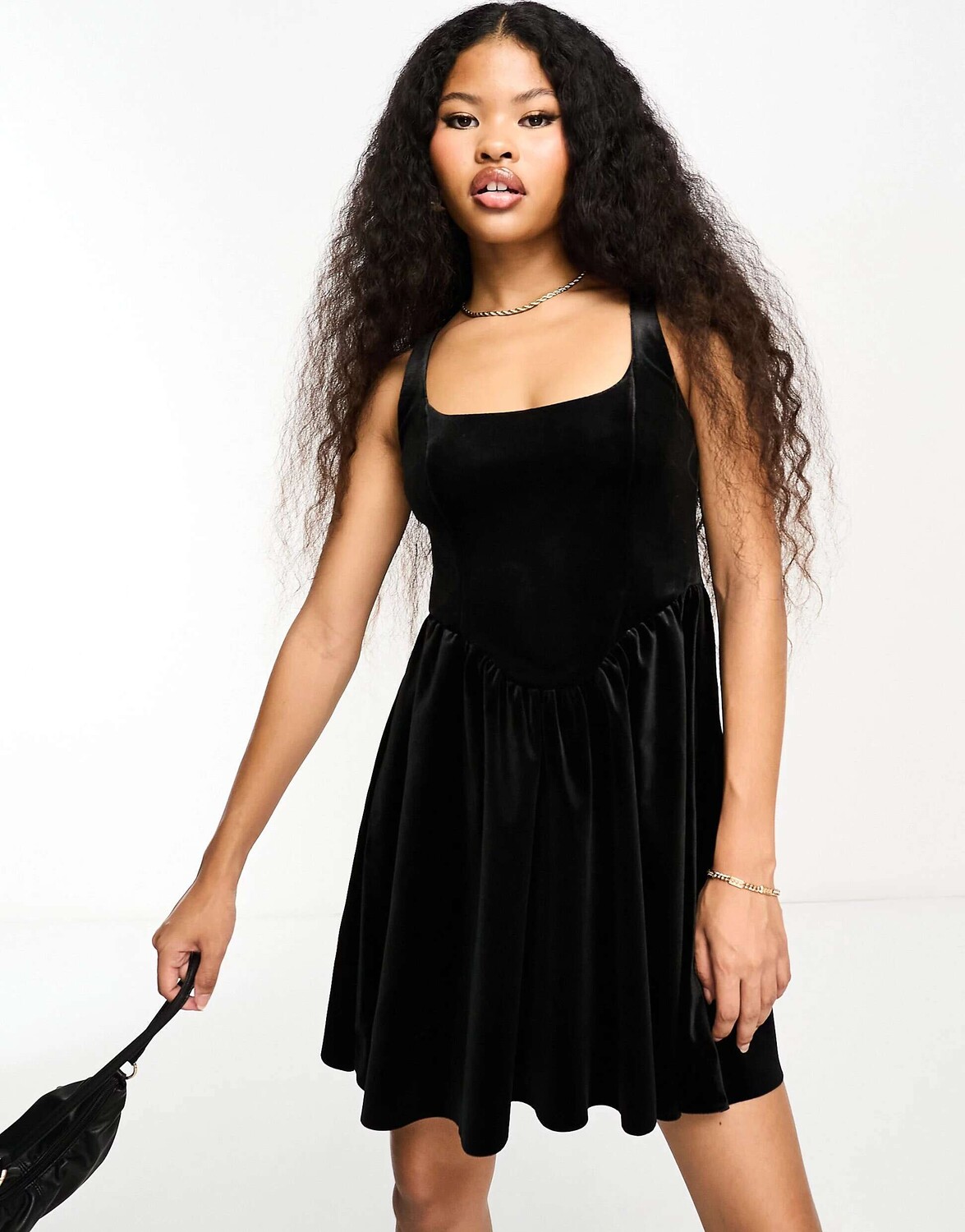 

Черное бархатное мини-платье с корсетом Miss Selfridge Petite